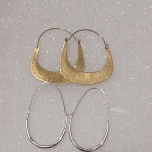 2 Pairs Lucky Brand Gold and Silver Hammered Earrings